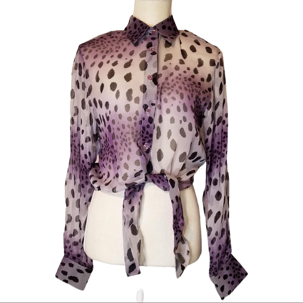 Vintage Collezione sheer animal print mid drift blouse size large